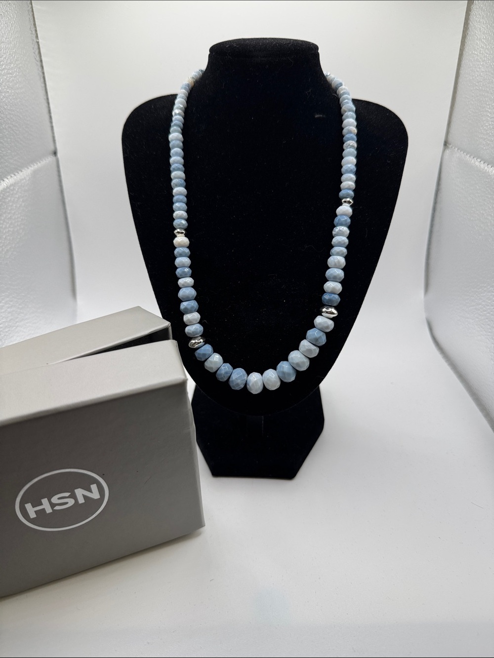 Jay King Light Blue Faceted Bead Necklace with Silver Accents